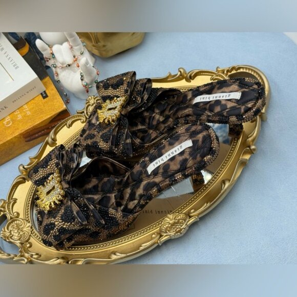 🆕 GIANNI BINI 🧿NWOB PeekaTwo Leopard Print Crystal Keyhole Ornament Sandal Sz7 - Picture 6 of 16